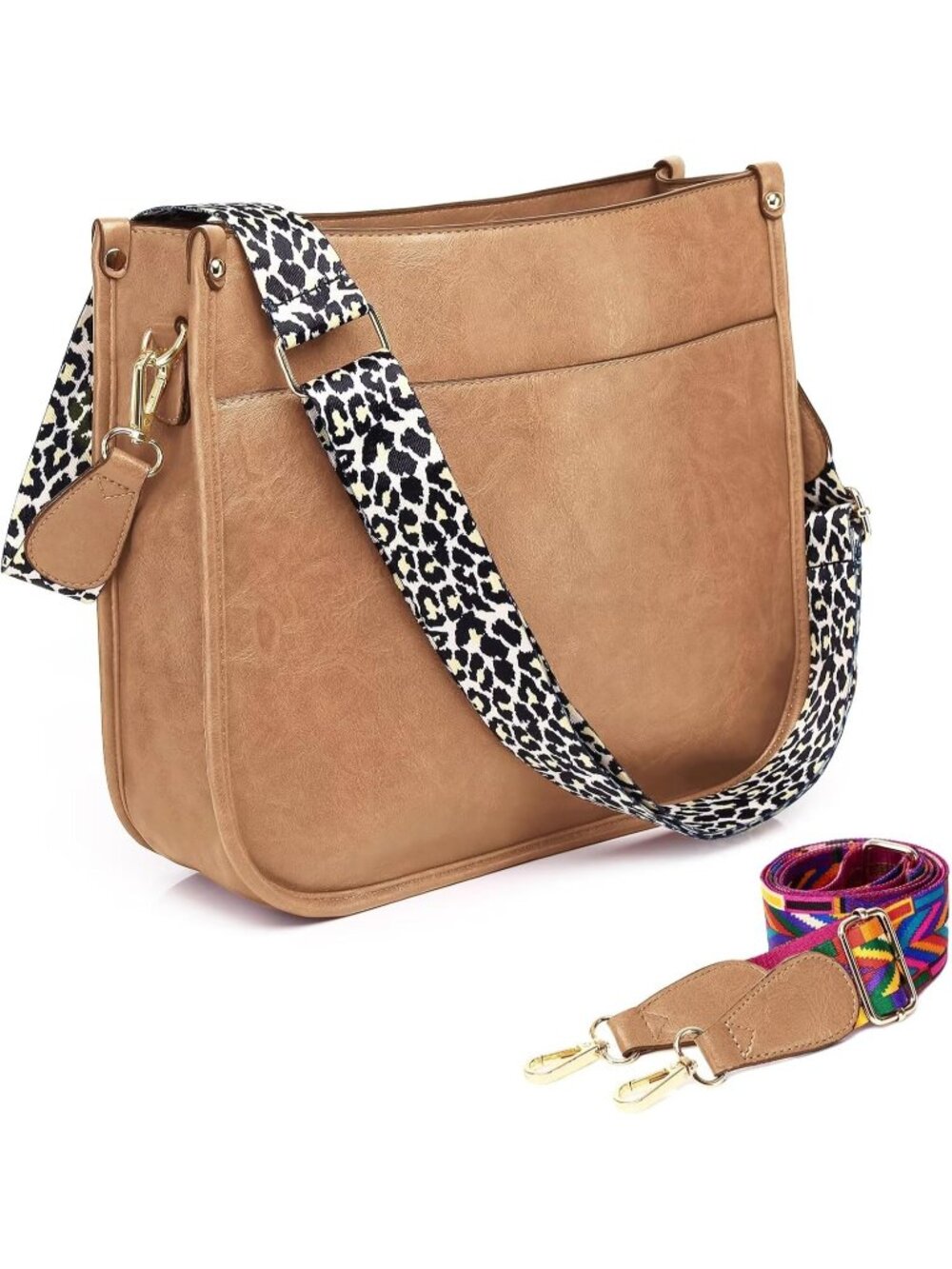 Women's Buff Vegan Leather Purse Bag Crossbody Bags With 2 Adjustable Straps